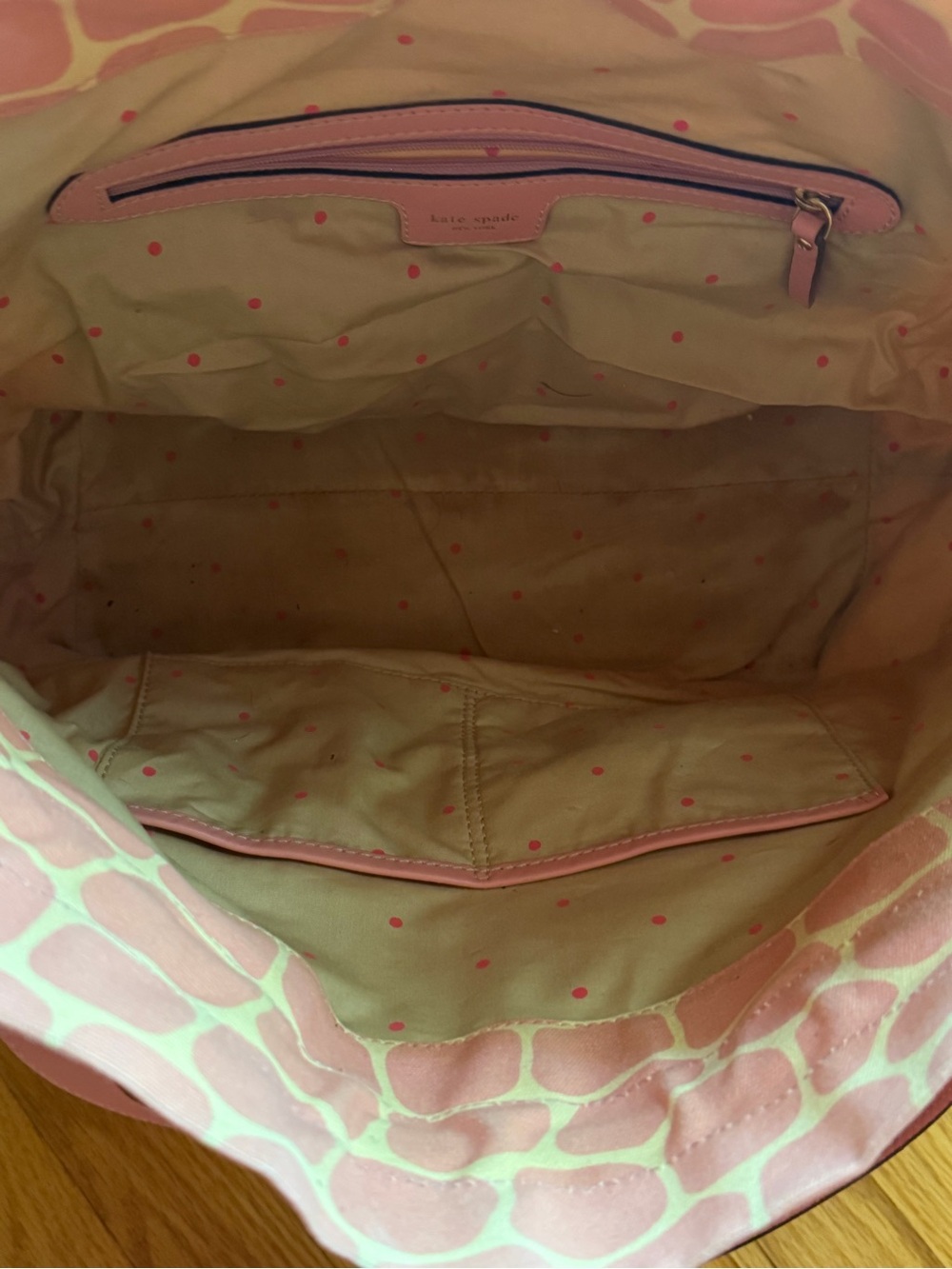 kate spade Pink Patterned Canvas & Leather Tote with Rose Trim - Picture 5 of 11